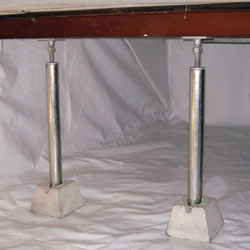 crawl space jack posts installed in an encapsulated crawl space in New Glasgow