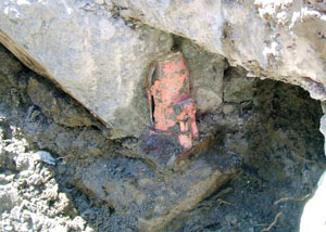Failed concrete underpinning meant to repair a foundation issue in Amherst.