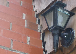 A tilting chimney in Bridgewater showing serious foundation damage.