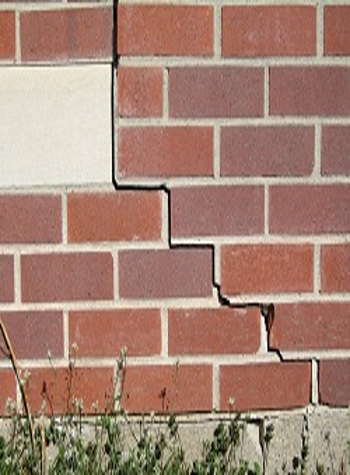 photo of a rotating foundation wall with cracks in Antigonish