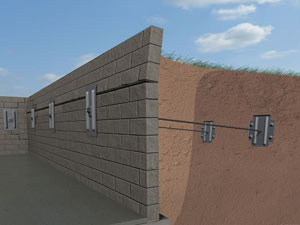 A graphic illustration of a foundation wall system installed in Quispamsis
