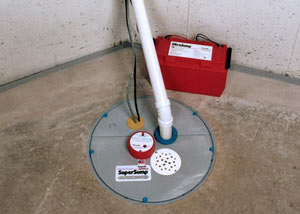 A sump pump system with a battery backup system installed in Quispamsis