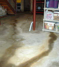 Flooding entering a basement through a floor crack in Miramichi